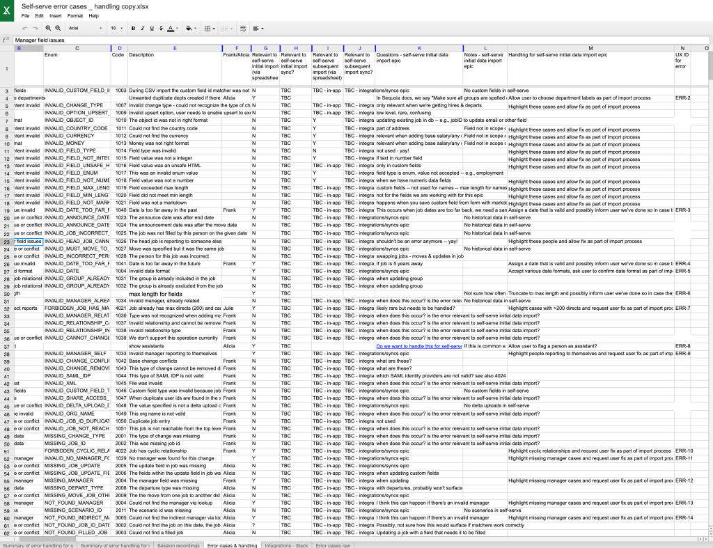 Screenshot - Excel analysis of errors
