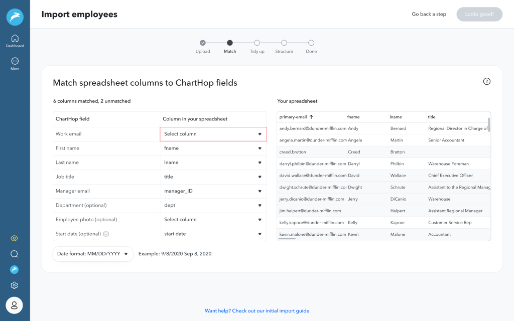 Final design - Match columns UI